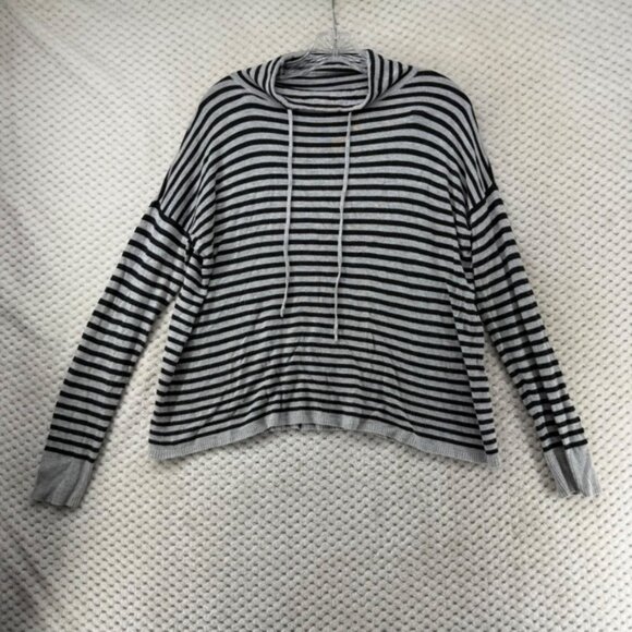 Eileen Fisher Knit Top Striped Gray Black Funnel Neck Long Sleeve Pullover XS - Picture 1 of 6
